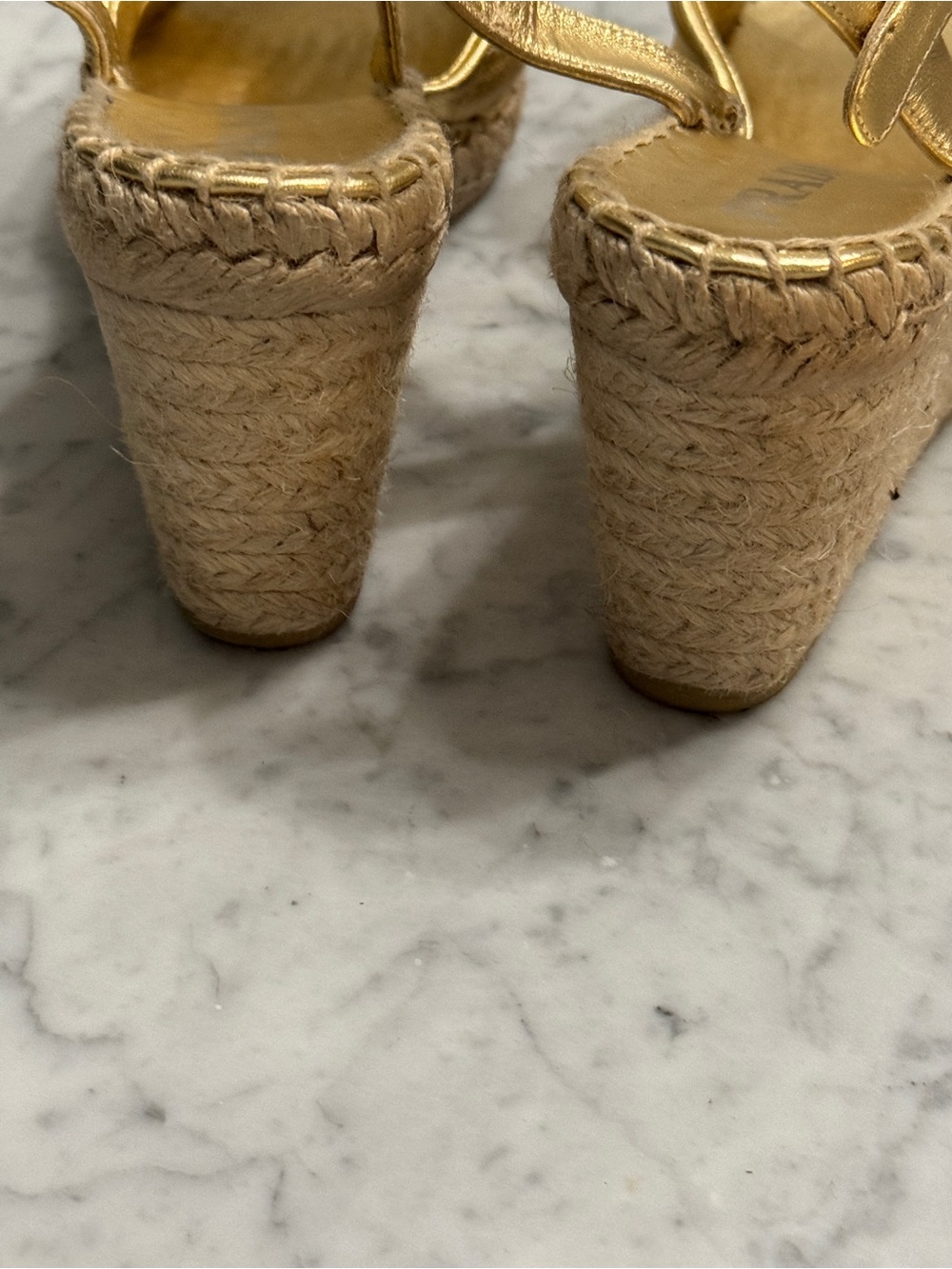 Prada Metallic Gold Leather Espadrille Wedge Sandals - Picture 5 of 7